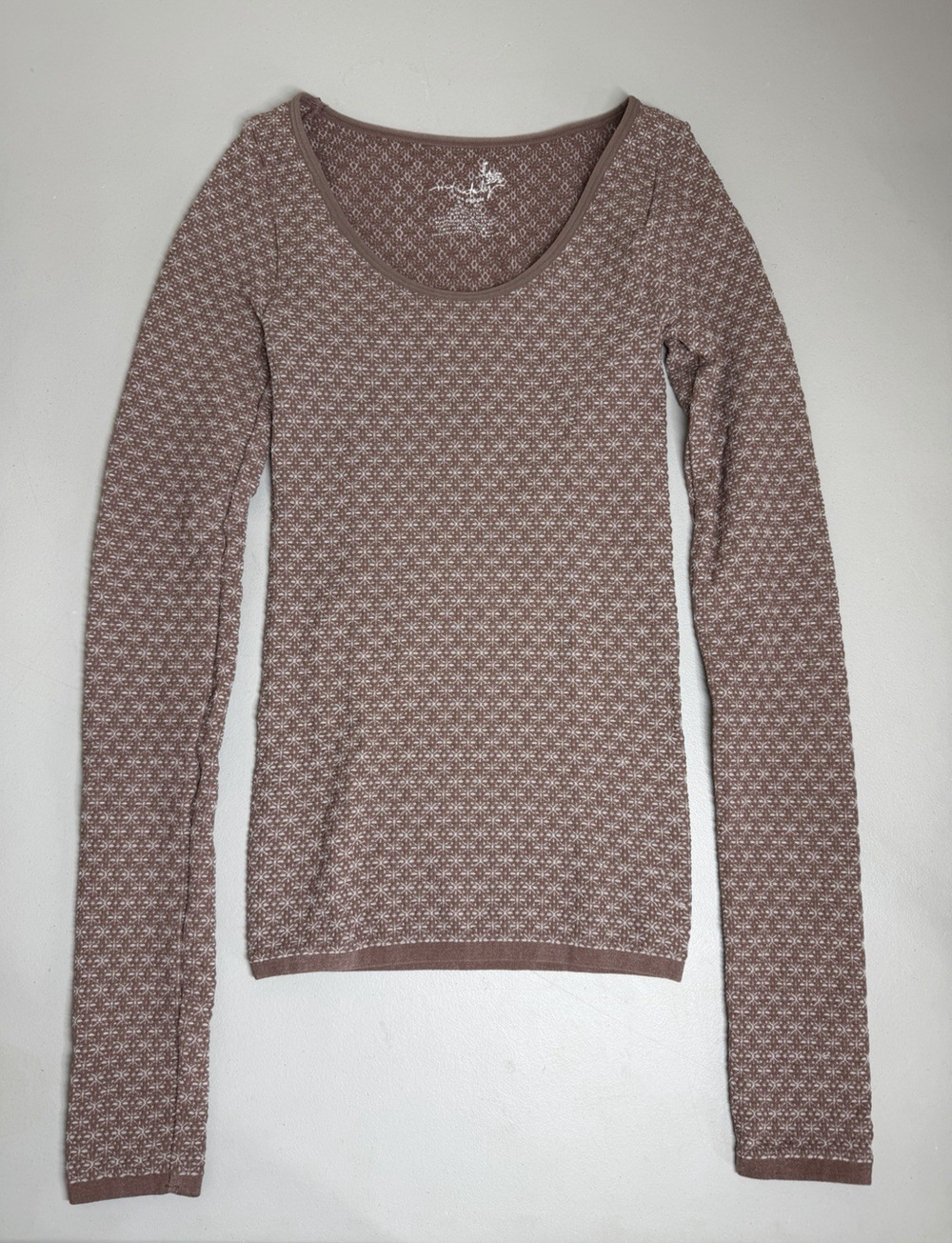 Free People Love Letter Long Sleeve Knit Top Womens M/L Shaved Chocolate Fitted